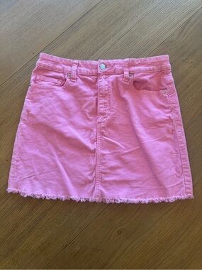Sneak Peek Bubblegum Pink corduroy Denim Mini Skirt with Frayed Hem